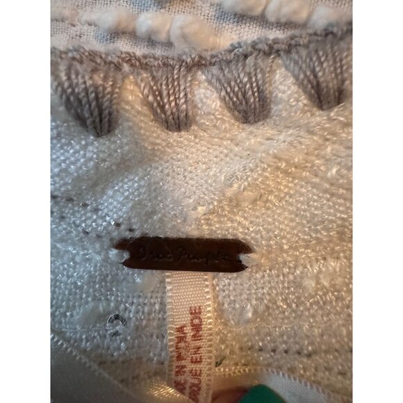 Free People White Textured Glittery Top W/ Crochet Trim Bell Sleeves V-Neckline - Picture 3 of 9